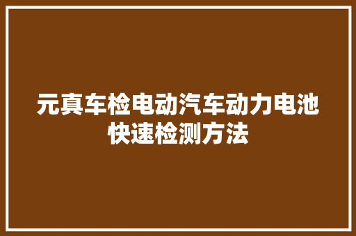 元真车检电动汽车动力电池快速检测方法
