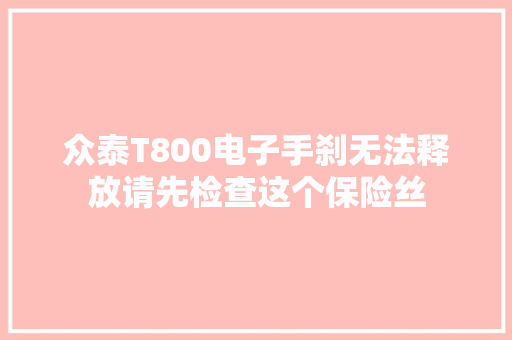 众泰T800电子手刹无法释放请先检查这个保险丝