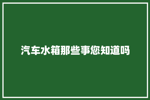 汽车水箱那些事您知道吗