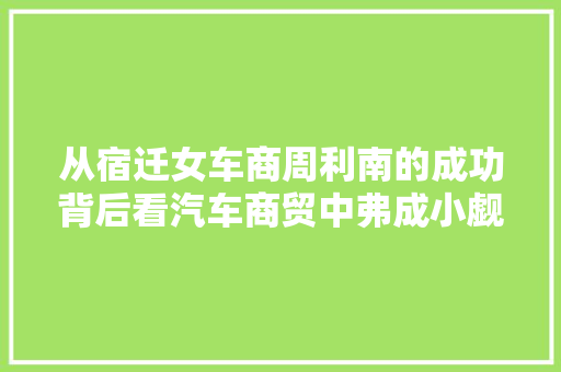 从宿迁女车商周利南的成功背后看汽车商贸中弗成小觑的娘子军