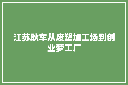 江苏耿车从废塑加工场到创业梦工厂