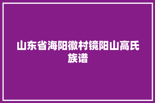 山东省海阳徽村镜阳山高氏族谱