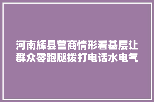 河南辉县营商情形看基层让群众零跑腿拨打电话水电气可联合报装