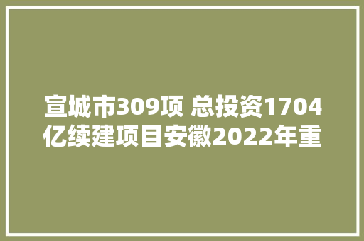 宣城市309项 总投资1704亿续建项目安徽2022年重点项目121