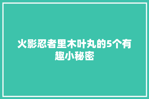火影忍者里木叶丸的5个有趣小秘密