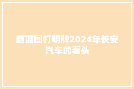 晒蓝图打明牌2024年长安汽车的看头