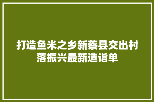 打造鱼米之乡新蔡县交出村落振兴最新造诣单