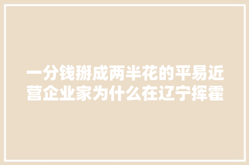 一分钱掰成两半花的平易近营企业家为什么在辽宁挥霍无度