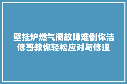 壁挂炉燃气阀故障难倒你洁修哥教你轻松应对与修理