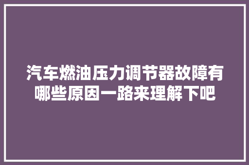 汽车燃油压力调节器故障有哪些原因一路来理解下吧