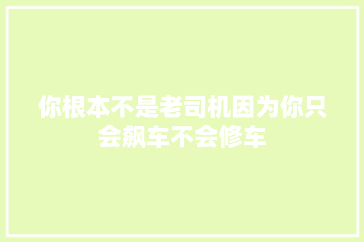 你根本不是老司机因为你只会飙车不会修车