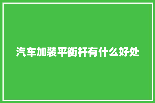汽车加装平衡杆有什么好处
