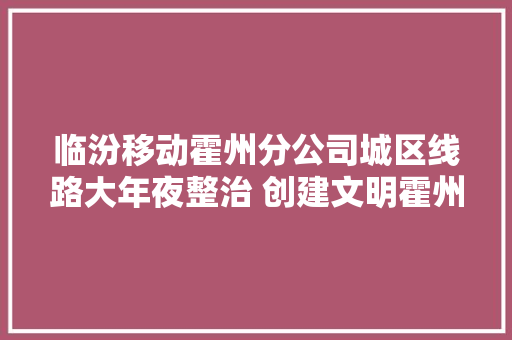 临汾移动霍州分公司城区线路大年夜整治 创建文明霍州城