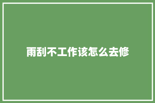 雨刮不工作该怎么去修