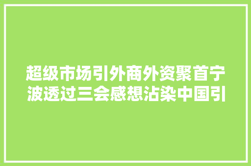 超级市场引外商外资聚首宁波透过三会感想沾染中国引力
