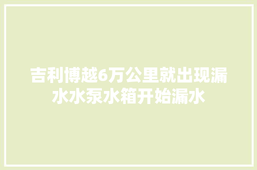 吉利博越6万公里就出现漏水水泵水箱开始漏水