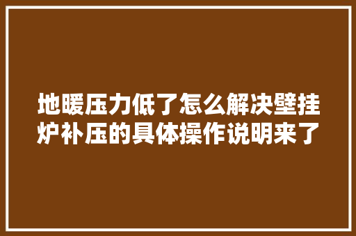 地暖压力低了怎么解决壁挂炉补压的具体操作说明来了 汽车知识