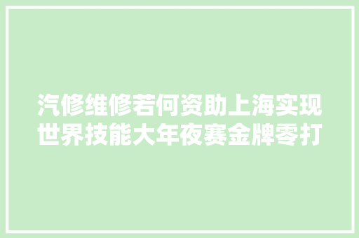汽修维修若何资助上海实现世界技能大年夜赛金牌零打破