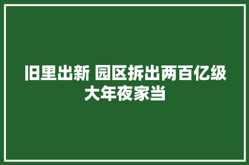 旧里出新 园区拆出两百亿级大年夜家当