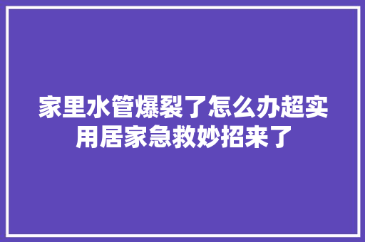 家里水管爆裂了怎么办超实用居家急救妙招来了