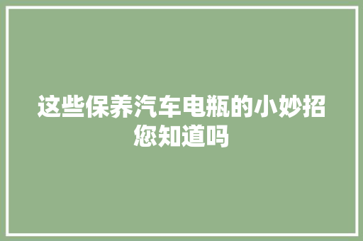这些保养汽车电瓶的小妙招您知道吗