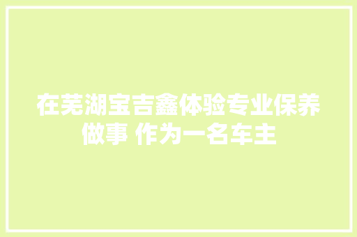 在芜湖宝吉鑫体验专业保养做事 作为一名车主