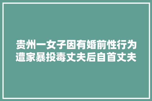 贵州一女子因有婚前性行为遭家暴投毒丈夫后自首丈夫我也有错望从宽处置