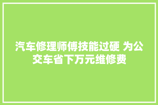 汽车修理师傅技能过硬 为公交车省下万元维修费