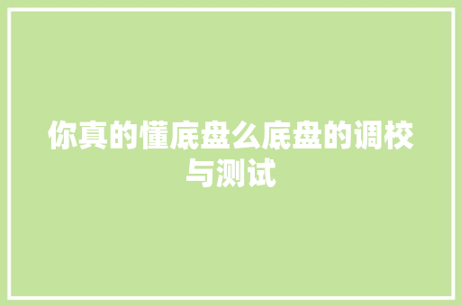 你真的懂底盘么底盘的调校与测试 汽车知识