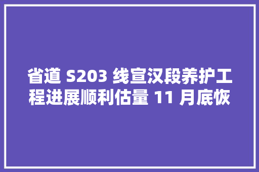 省道 S203 线宣汉段养护工程进展顺利估量 11 月底恢复正常通行 汽车知识