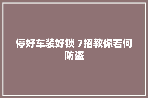 停好车装好锁 7招教你若何防盗