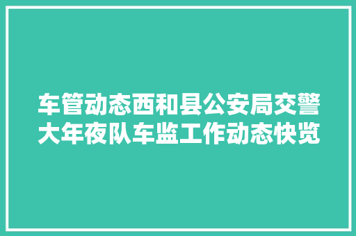 车管动态西和县公安局交警大年夜队车监工作动态快览