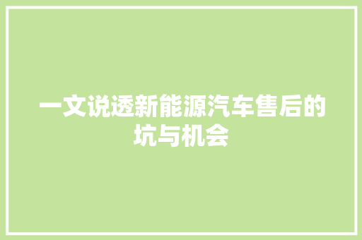 一文说透新能源汽车售后的坑与机会