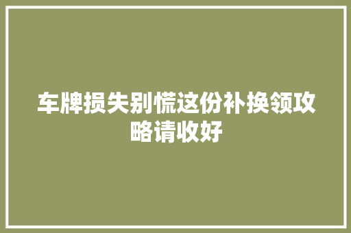 车牌损失别慌这份补换领攻略请收好