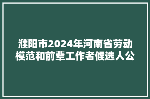 濮阳市2024年河南省劳动模范和前辈工作者候选人公示