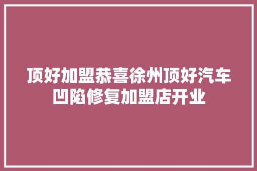 顶好加盟恭喜徐州顶好汽车凹陷修复加盟店开业