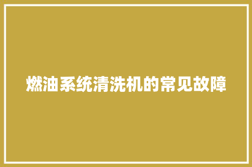 燃油系统清洗机的常见故障