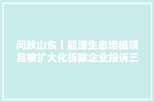 问政山东丨能源生态培植项目被扩大化拆除企业投诉三年未果 垦利区区长解洪涛尽快解决