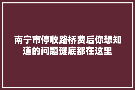 南宁市停收路桥费后你想知道的问题谜底都在这里