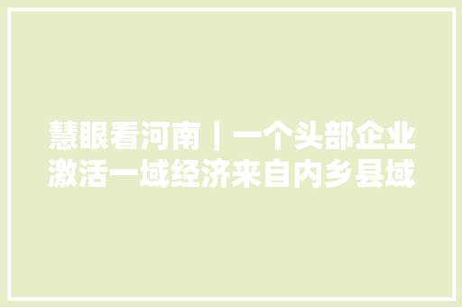 慧眼看河南｜一个头部企业激活一域经济来自内乡县域经济高质量成长的查询访问