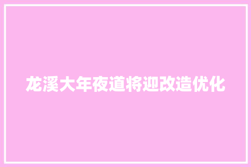 龙溪大年夜道将迎改造优化