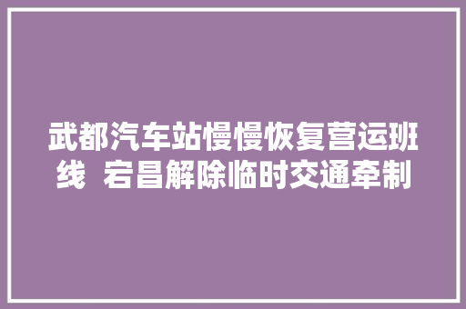 武都汽车站慢慢恢复营运班线  宕昌解除临时交通牵制和门路客运车辆应急管控