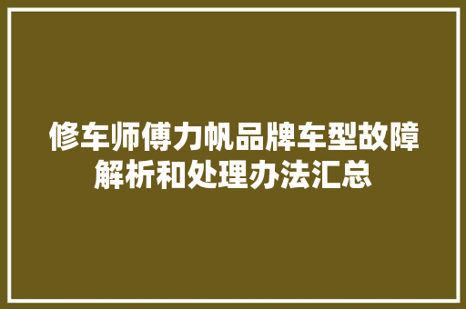 修车师傅力帆品牌车型故障解析和处理办法汇总