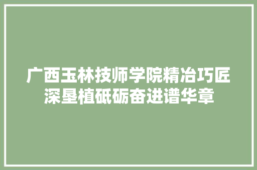 广西玉林技师学院精冶巧匠深垦植砥砺奋进谱华章