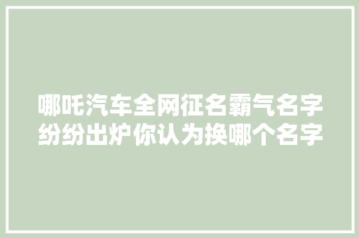 哪吒汽车全网征名霸气名字纷纷出炉你认为换哪个名字最好