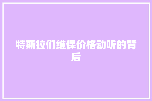 特斯拉们维保价格动听的背后