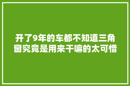 开了9年的车都不知道三角窗究竟是用来干嘛的太可惜了