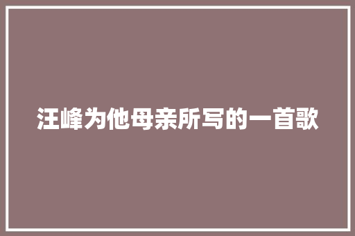 汪峰为他母亲所写的一首歌 休闲娱乐