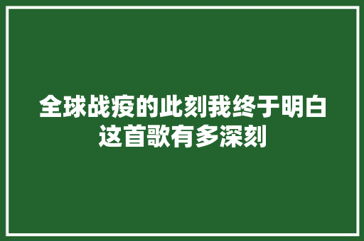 全球战疫的此刻我终于明白这首歌有多深刻