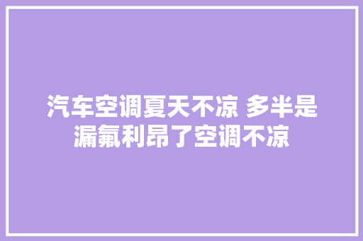汽车空调夏天不凉 多半是漏氟利昂了空调不凉